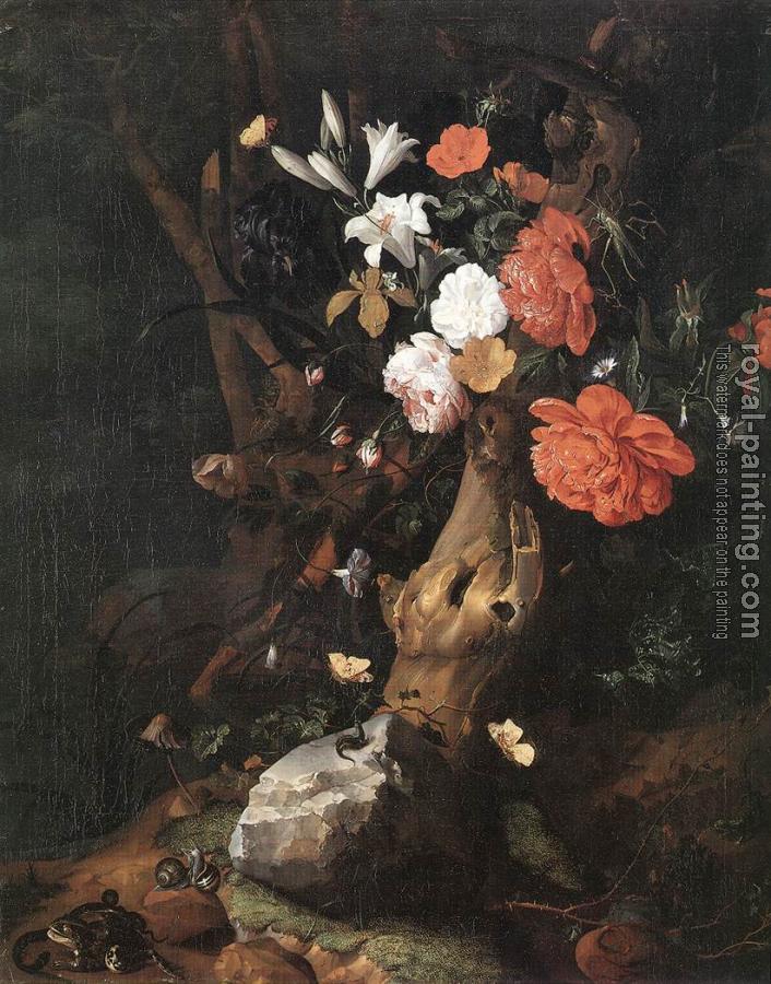 Rachel Ruysch : Flowers on a Tree Trunk